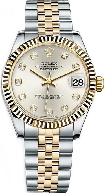 Rolex New Style Datejust Midsize 31mm Factory Silver  Diamond Dial on Jubilee Bracelet 178273