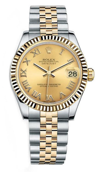 Rolex New Style Datejust Midsize Two Tone Fluted Bezel Champagne Roman on Jubilee 178273CRJ Rolex New Style Datejust Midsize Two Tone Fluted Bezel Champagne Roman on Jubilee 178273CRJ