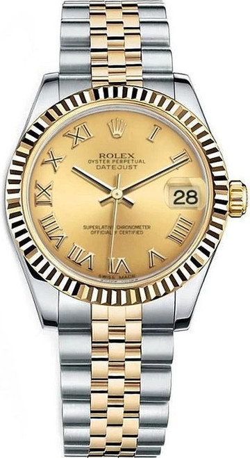 Rolex New Style Datejust Midsize Two Tone Fluted Bezel Champagne Roman on Jubilee 178273CRJ