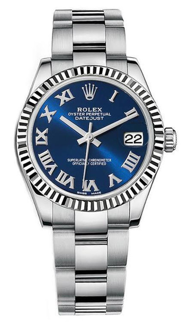 Rolex Datejust Midsize Stainless Steel Fluted Bezel Blue Roman on Oyster Rolex Datejust Midsize Stainless Steel Fluted Bezel Blue Roman on Oyster