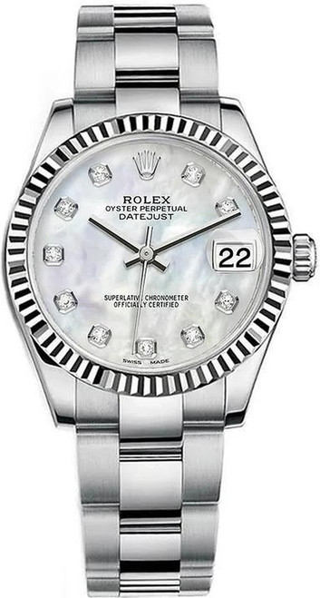 Rolex Datejust Midsize 31mm Stainless Steel Factory Mother of Pearl Diamond Dial Oyster Band 178274