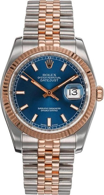 Rolex New Style Datejust Rose Two Tone Blue Index 116231