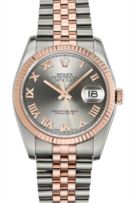 Rolex New Style Datejust Rose Two Tone Blue Index 116231