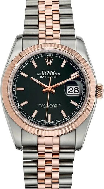 Rolex New Style Datejust Rose  Black Index Dial on Jubilee 116231