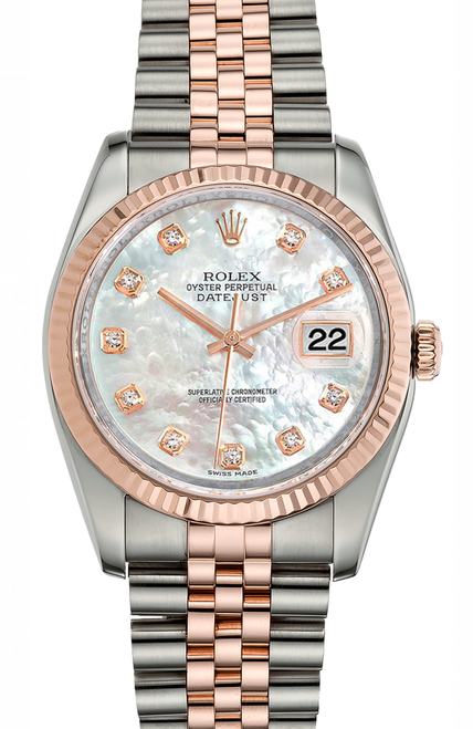 Rolex New Style Datejust Rose Two Tone Factory Mother of Pearl Diamond Dial on Jubilee Bracelet 116231