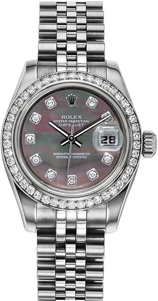 Rolex Women's Datejust 179384 Black MOP Diamond & Diamond Bezel