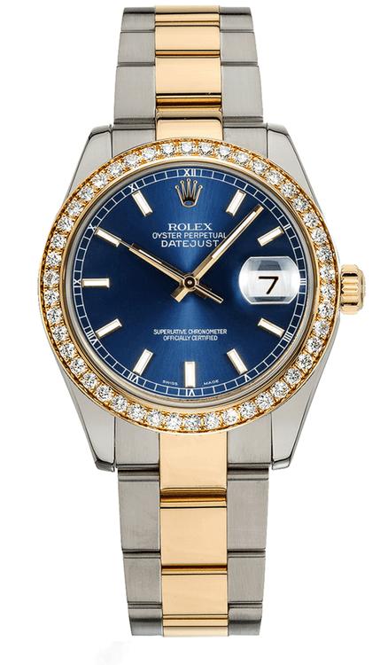 Rolex Datejust Midsize Two Tone Factory Diamond Bezel & Blue Index