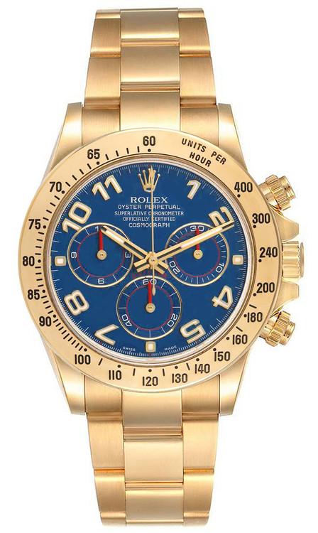 Rolex Pre-Owned Yellow Gold Daytona 116528 Factory Blue Arabic Racing