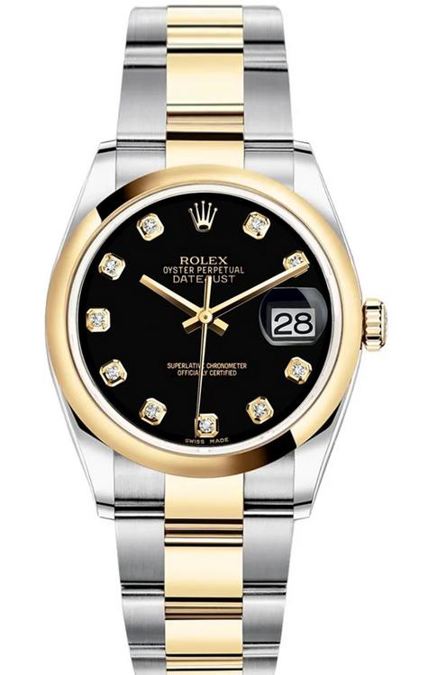 Rolex Datejust 116203 Two-Tone Smooth Bezel Black Diamond Dial