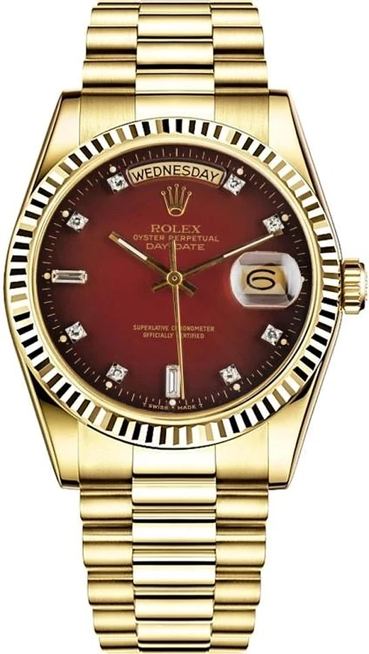 ミッキーです。 Rolex Day-Date President - Yellow Gold Red Vignette Diamond 18038