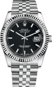 Rolex Datejust 116234 Black Index Dial Fluted Bezel Jubilee