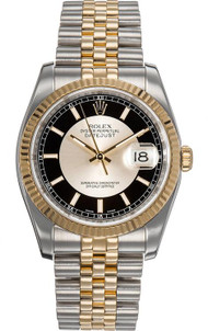 Rolex New Style Datejust Two Tone Factory Anniversary Black Tuxedo
