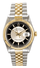 Rolex Men's Datejust Two Tone Fluted Factory Black Tuxedo Dial