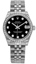 Rolex New Style Datejust Midsize Stainless Steel Factory Diamond Bezel and Black Diamond Dial 178384 Jubilee