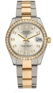 Rolex Datejust Midsize Two Tone Factory Diamond Bezel & Silver