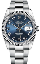 Rolex New Style Datejust Stainless Steel  Fluted Bezel & Factory Blue Arabic Dial on Oyster Bracelet 116234