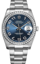 Rolex New Style Datejust Stainless Steel  Factory Diamond Bezel & Blue Arabic Dial on Oyster Bracelet 116244