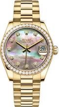 Rolex Women's President Midsize Factory Diamond Bezel on Black MOP Diamond Dial 68288