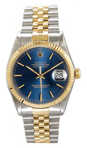 Rolex Men's Datejust Two Tone Factory Blue Index Dial