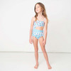 Blue Floral Patchwork Girls Cutout One Piece Swimsuit (2t, 3t only)