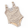 Detail of Neutral Gold Stripe Girls Shimmer Lace Up One Piece Swimsuit 3-10
