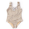 Shade Critters Neutral Gold Stripe Girls Shimmer Lace Up One Piece Swimsuit 3-10