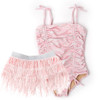 Shade Critters Pink Swirl Girls Cinched One Piece & Fringe Skirt Swim Set 2-10