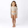 Shade Critters Swimsuit Neutral Gold Stripe Girls Lace Up Cropped Rashguard Swim Set 4-14