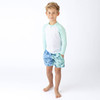 Shade Critters Detail of  Swimsuit Coastal Colorblock Boys 4 Way Stretch Swim Trunks 6m-10