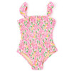 Shade Critters Fresh Floral Pink Crochet Trim Smocked One Piece Swimsuit 6m-10
