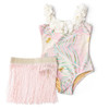 Alternative view of Shade Critters Pink & Green Metallic Girls Hula One Piece & Skirt Swim Set 3t-10 2-10