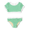 Alternative shot of Shade Critters Green Stripe Girls Ribbed Cropped Short Sleeve Two Piece Swimsuit 4t-14