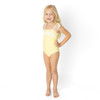 Girls Butter Daisy one piece swimsuit on model showing fit.