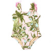 Shade Critters tropical-print one-piece with pink fringe shoulder detail.