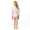 Back view of Pink Paradise girls long sleeve one piece swimsuit on model.