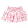 Full layout of the Shade Critters Pink Paradise Girls Smocked Ruffle Skirt highlighting its pink botanical pattern and playful movement.