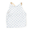 Front View: A front view of the Cottage Floral Blue active tank top by Shade Critters, featuring a high neckline and soft blue floral print on white.