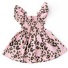 Shade Critters girls cotton smocked dress in leopard print with ruffle sleeves, trendy kids animal print summer dress.