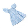 Girls blue floral smocked dress with puff sleeves and flowy silhouette, breathable kids summer outfit.