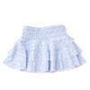 Shade Critters girls smocked ruffle skirt in coastal gardens floral print, soft blue kids swim cover up with tiered design.