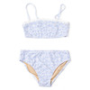 Shade Critters tween girls two piece swimsuit in coastal gardens floral print with crochet trim detail, soft blue kids bikini set.