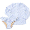 Girls coastal floral rashguard swim set with long sleeve top and coordinating bottoms, cute kids swimwear.