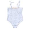Girls coastal floral one piece swimsuit with crochet trim and comfortable fit, trendy kids swimwear.