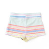 Girls pastel striped ribbed swim shorts with flexible stretch and classic fit, trendy kids swimwear bottoms.