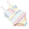 Girls surfer stripe one piece swimsuit with ribbed texture and faux wrap design, stylish kids swimwear.