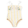 Girls butter stripe one piece swimsuit with delicate embroidery and soft stretch fabric, cute kids swimwear.