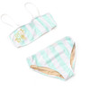 Tween girls seaside stripe bikini with shimmer fabric and soft stretch fit, modern kids swimwear.