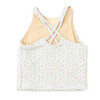Girls floral active tank with crisscross back detail in lilac print, comfortable and breathable kids activewear.