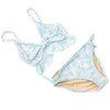 Tween girls snorkel splash two piece swimsuit with ruffle top and shell trim accents, trendy kids swimwear.
