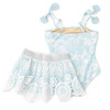 Girls snorkel splash one piece swimsuit with matching crochet skirt, comfortable kids swimwear set.